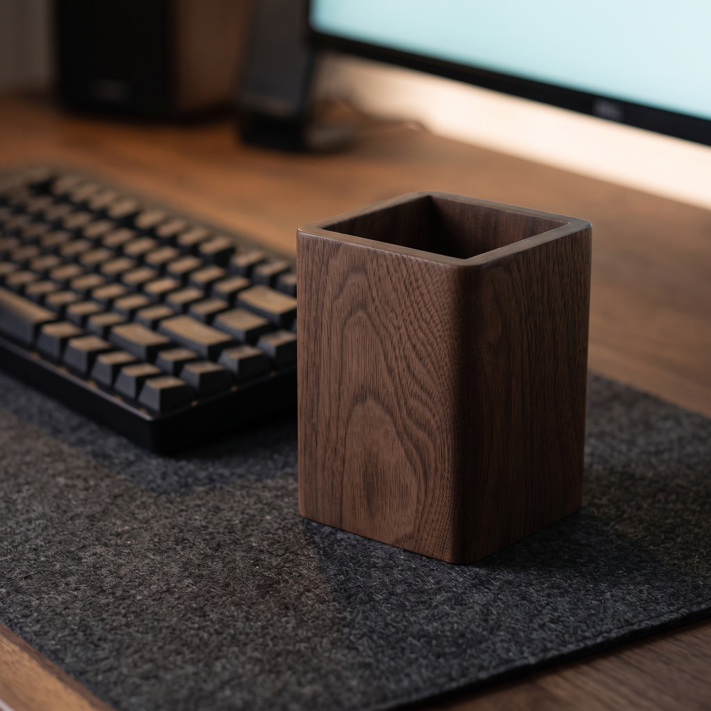 Solid Wood Pen Holder Block | Heavyweight Desk Organization