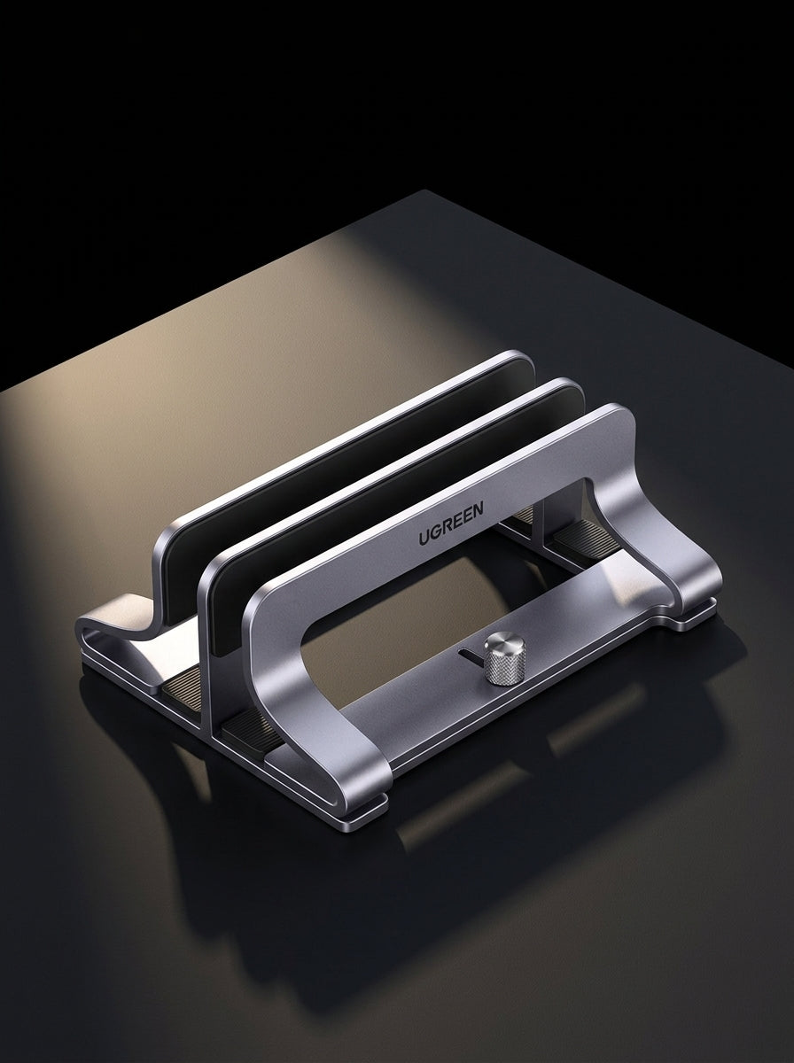 Solid Aluminum Vertical Laptop Dock | Space-Saving Desk Organization