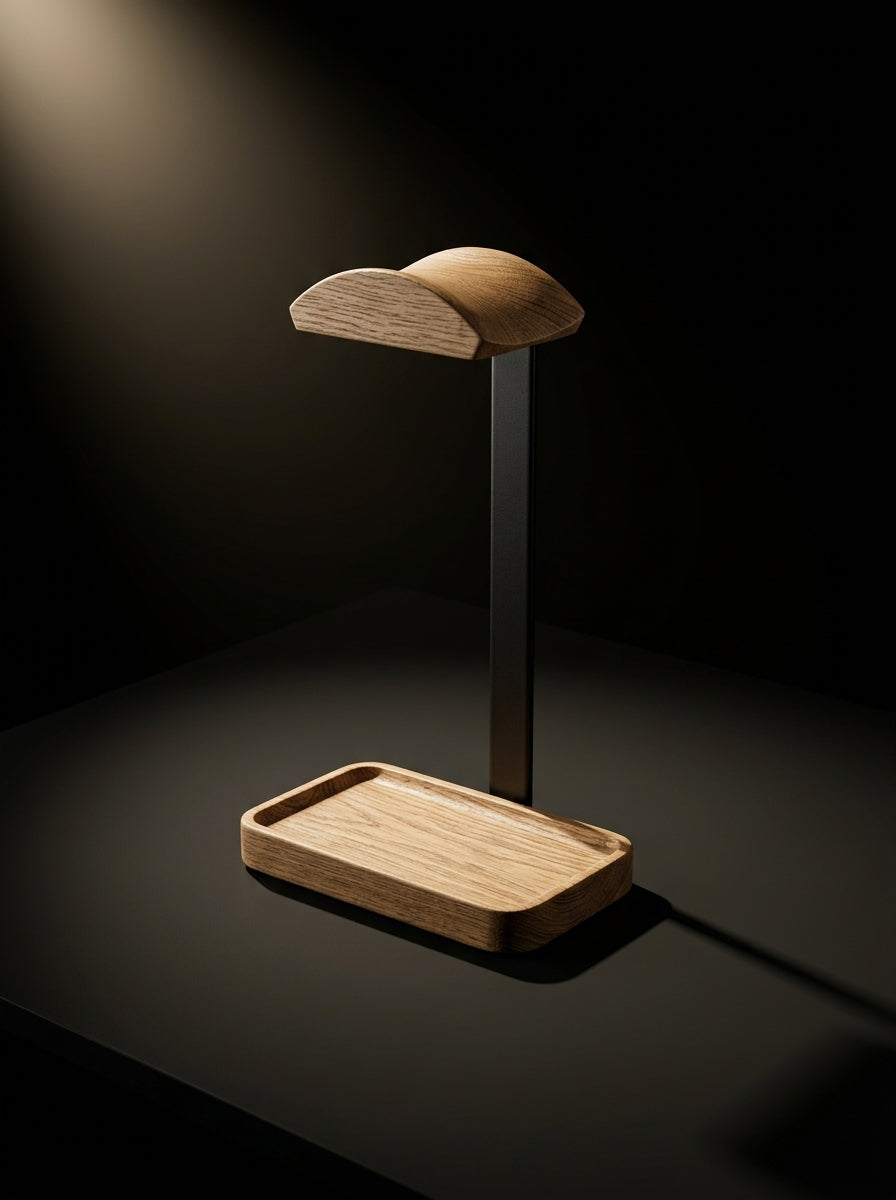 Solid Wood Headphone Stand | Vertical Desk Catchall