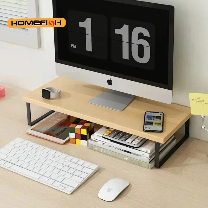 Computer Monitor Elevated Storage Rack, Desktop Stand with Base, Creative Office Organizer for Home & Office Supplies
