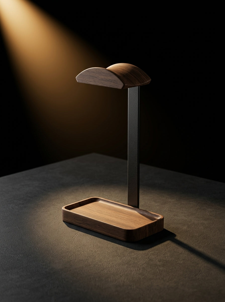 Solid Wood Headphone Stand | Vertical Desk Catchall