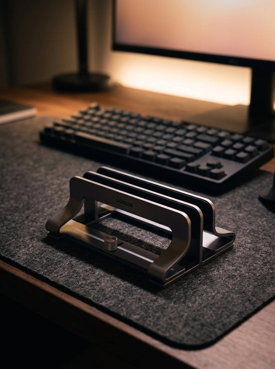 Solid Aluminum Vertical Laptop Dock | Space-Saving Desk Organization