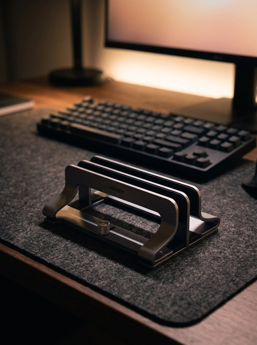 Solid Aluminum Vertical Laptop Dock | Space-Saving Desk Organization